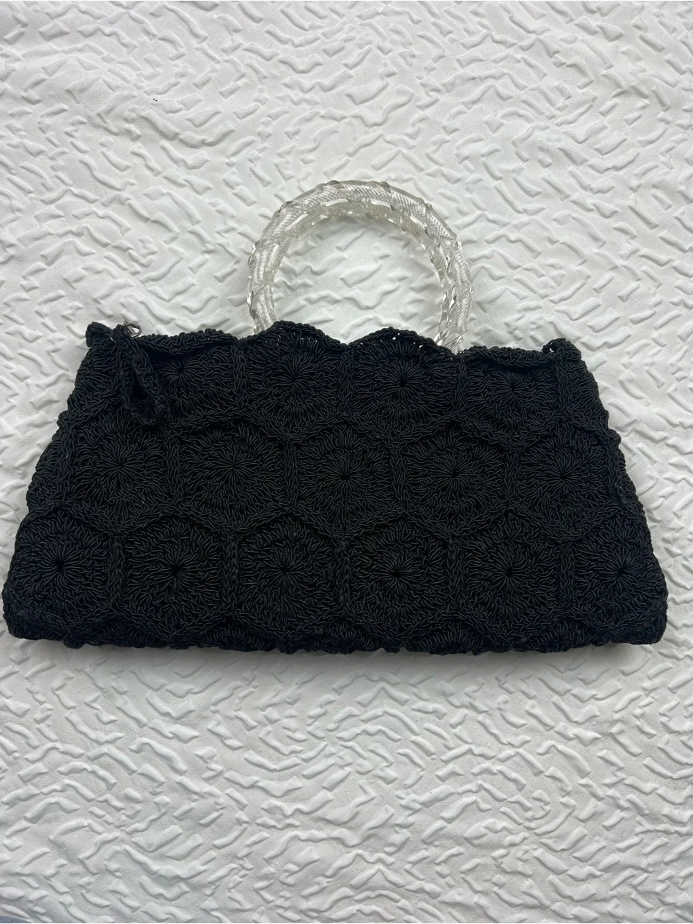 Vintage Black Crochet Small Handbag with Clear Handle M.E. Product